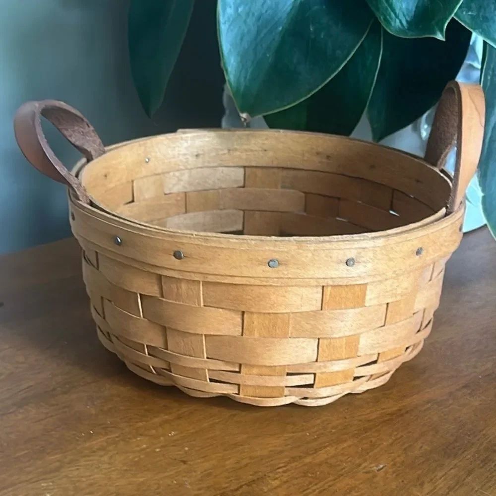 Longaberger Woven Tan Basket with Leather Handles!